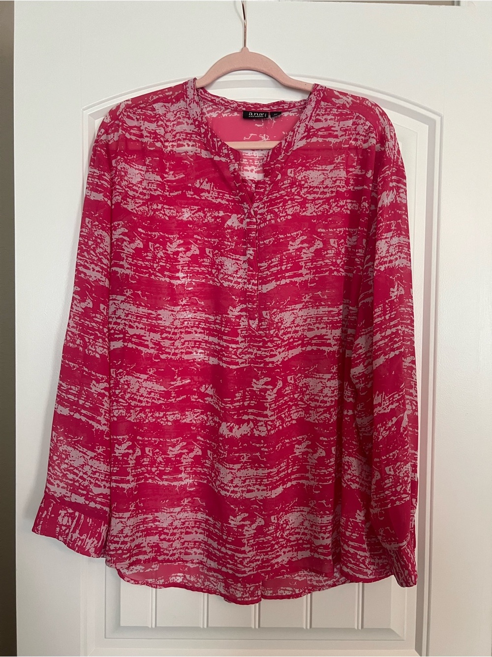 a.n.a Pink Printed Long-Sleeve Blouse